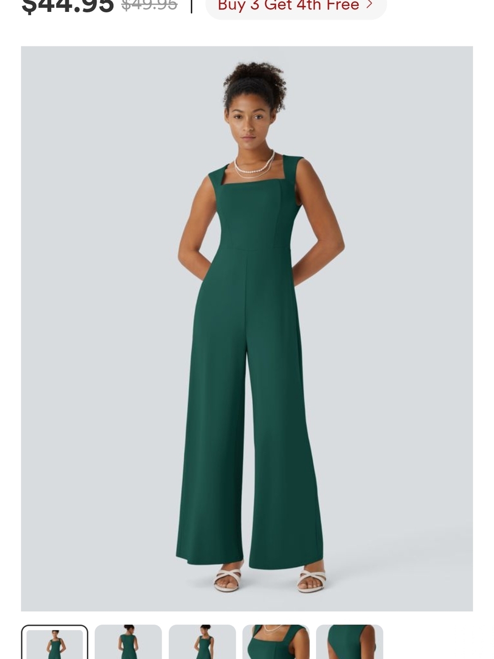 HALARA Deep Green Square-Neck Wide-Leg Jumpsuit